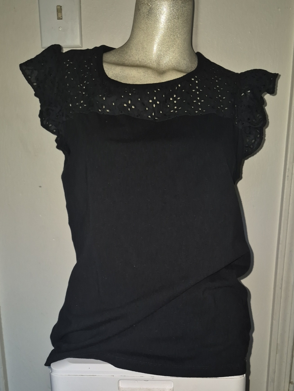 Anne Klein Black Eyelet Ruffle Tank Top